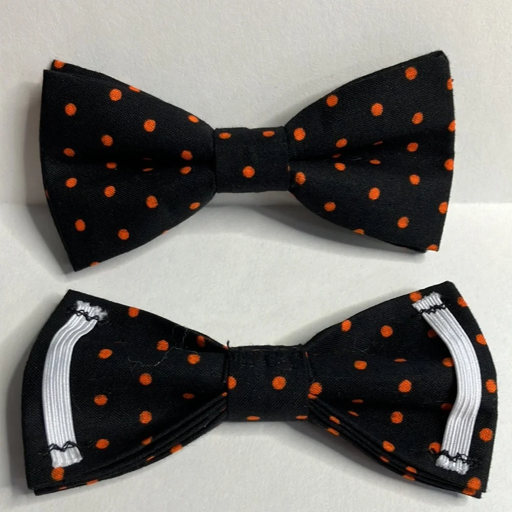 Pet Bowtie in Black with Orange Polkadots Halloween
